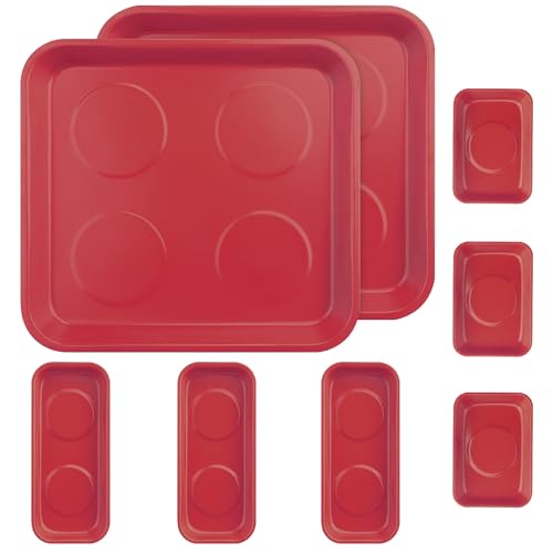 8 PCS Magnetic Trays, Magnet Tool Tray, Magnetic Parts Tray, Red | Include 2 PCS 11.4 X10.6Inch & 3 PCS 6 X 2.5 Inch & 3 PCS 3.6 X 2.5 Inch - size: 8 PCS