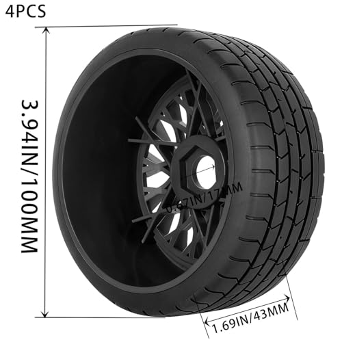 RC Wheels RC Tires for 1/8 Typhon 6S BLX,1/7 Infraction 6S BLX,Limitless,4PCS RC Wheels and Tires RC Truck Tires,Highway Tires Soft Tires,Black