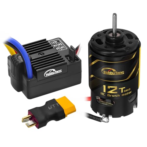 550 12T Brushed Motor and 60A Waterproof Brushed ESC Electronic Speed Controller for Axial RC4WD Cross HPI Mist GMADE D90 D110 TF2 SCX10 1/10 Remote Control Car Truck (Black) - color: Black