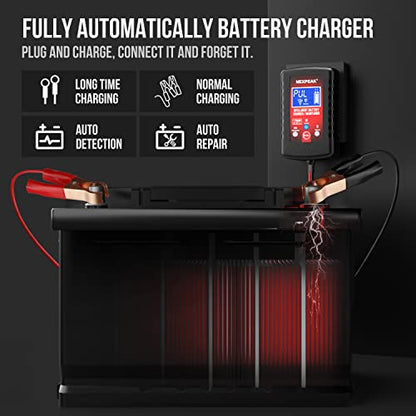 2-Pack 1.75A Car Battery Charger 6V &12V Battery Maintainer Trickle Charger | Fully automatic 6V/12V Battery Charger, LCD screen monitors real-time status, Multi-protection for cars, boats, motorcycles