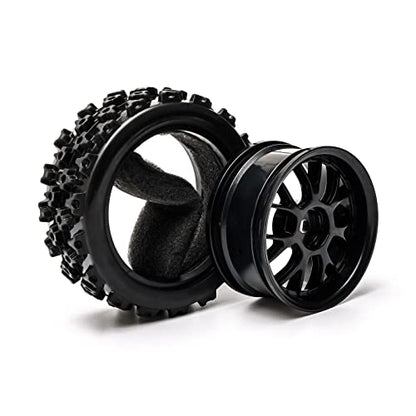 4 Pcs Black 1:10 Scale RC Tires Wheel Rims | Split-type Tires, ABS Wheels + Rubber Tires, 12mm Hex, Raised Tread Pattern, Shock Absorption, Anti-Slip, Strong Grip