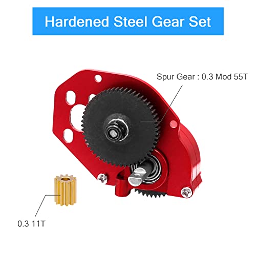 Complete Transmission Gearbox with Steel 0.3 Mod Transmission Gear for Axial SCX24 Deadbolt C10 JLU Gladiator Bronco 1/24 RC Crawler Car Upgrade (Red) - color: Red