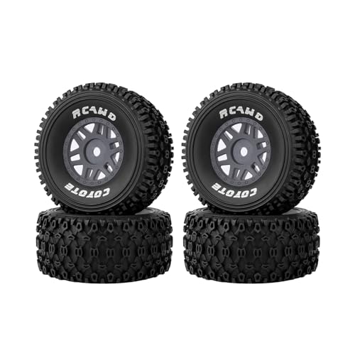 RCAWD Mojave Grom & 1/16 Slash 4X4 Pre-Glued Wheel Tire Set, Balance Grip & Durability Nylon Rubber 12mm Hex Adapter 4mm for Traxxas & ARRMA Upgrades Part All Terrain Adaptation 4pcs Titanium - color: Titanium