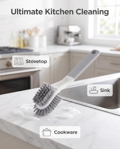 3 Pack Cleaning Brush Set, Multi-Purpose Scrub Brushes | Ergonomic Long Handles, Brush with medium firm bristles, For Bathroom, Kitchen, Sink, Tub, Tile, Grout,Car