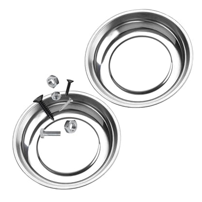 2 PCS Magnetic Parts Tray Set, Stainless Steel 6" Round Magnetic Trays, Mechanic Tool Tray Holder for Screw, Sockets, Bolts, Nuts, Small Metal Parts - color: 6" Round