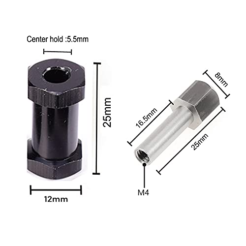 4Pcs 12mm Hex Hub Adapter 25mm Offset for 1/10 RC Crawler Black | 25mm Extension Adapter, Alloy Metal, Black - size: 25mm