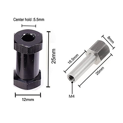 4Pcs 12mm Hex Hub Adapter 25mm Offset for 1/10 RC Crawler Black | 25mm Extension Adapter, Alloy Metal, Black - size: 25mm