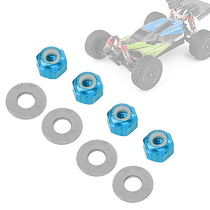 RC Car Wheel Nut, 4 Pcs 3mm RC Off-Road Vehicle Wheel Hex Lock Nut Fit Tire Nut Upgrade Accessory for 1/14 144001 RC Car (Blue A949-49R)