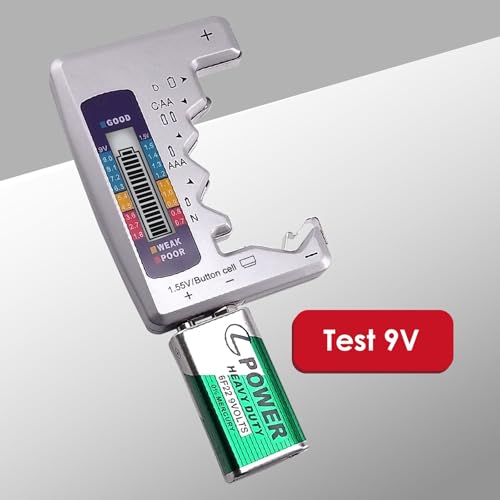 Battery Tester Checker, Seven Type Universal Battery Checker for C AA AAA D N 9V (6F22) and 1.5V Button Cell Household Batteries (Requires No Battery for Operating)