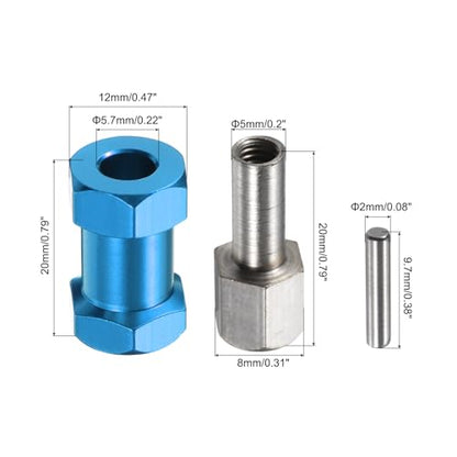 MECCANIXITY 8pcs 12mm Wheel Hex Drive Hubs Adapter Combiner Coupler, Aluminum 20mm Extension with Nut Latch for 1/10 RC Crawler Car Parts, Blue