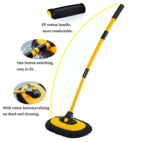 BMLEI Car Wash Brush with Long Handle, Chenille Microfiber Car Wash Kit | 15°Curved, Car Cleaning Brush with Extension Pole, Scratch-free,Exterior Car Wash Mop for Washing Roof Truck SUV Boat - color: 5pcs Yellow Mop Washing Set