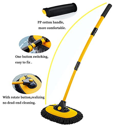 BMLEI Car Wash Brush with Long Handle, Chenille Microfiber Car Wash Kit | 15°Curved, Car Cleaning Brush with Extension Pole, Scratch-free,Exterior Car Wash Mop for Washing Roof Truck SUV Boat - color: 5pcs Yellow Mop Washing Set