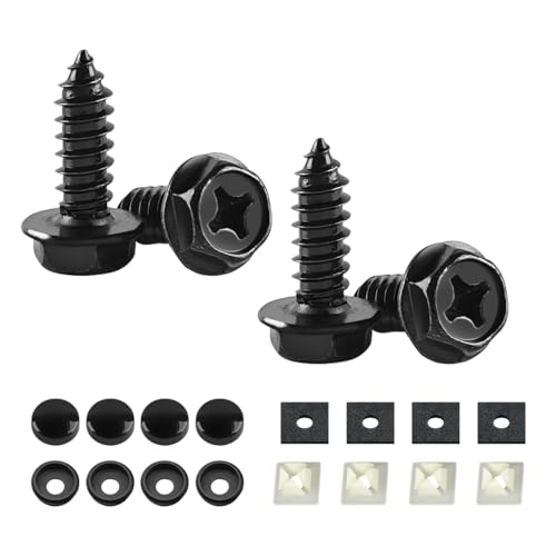 YALOK 4PCS Cross License Plate Screws, M6 Mounting Kit, Black | stainless steel hardware, rust-resistant finish, tamper-resistant fasteners, includes nuts and caps, front or rear mounting - color: Cross-Black Set, size: 4PCS