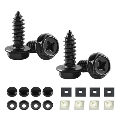 YALOK 4PCS Cross License Plate Screws, M6 Mounting Kit, Black | stainless steel hardware, rust-resistant finish, tamper-resistant fasteners, includes nuts and caps, front or rear mounting - color: Cross-Black Set, size: 4PCS
