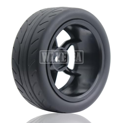 1/10 RC On-Road Tires 4PCS 5 Spoke 12mm Hex RC Wheels and Tires Compatible for 1/10 On-Road Touring Car Traxxas Tamiya tt01 tt02 HSP HPI Kyosho - color: Black