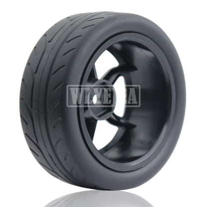 1/10 RC On-Road Tires 4PCS 5 Spoke 12mm Hex RC Wheels and Tires Compatible for 1/10 On-Road Touring Car Traxxas Tamiya tt01 tt02 HSP HPI Kyosho - color: Black