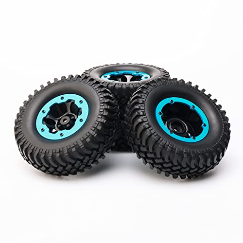 4-Pack 1/10 RC Crawler Tires and Wheels, 1.9 inch Plastic Beadlock Wheel Rim 12mm Hex Hub Off Road Crawling Rubber Tire OD 100mm, Blue