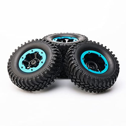 4-Pack 1/10 RC Crawler Tires and Wheels, 1.9 inch Plastic Beadlock Wheel Rim 12mm Hex Hub Off Road Crawling Rubber Tire OD 100mm, Blue