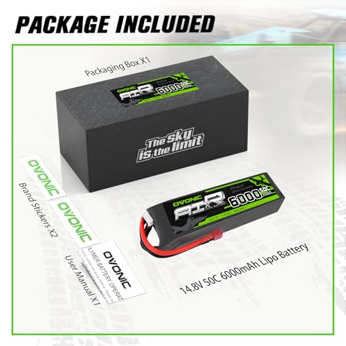 OVONIC 4s Lipo Battery 50C 6000mAh 14.8V Lipo Battery with Dean-Style T Connector for RC Airplane Helicopter Quadcopter RC Car Truck Boat