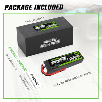 OVONIC 4s Lipo Battery 50C 6000mAh 14.8V Lipo Battery with Dean-Style T Connector for RC Airplane Helicopter Quadcopter RC Car Truck Boat