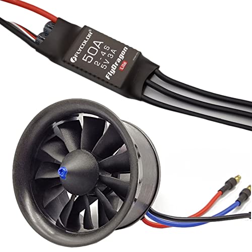FLYCOLOR EDF 64mm 3500KV 4S RC Jet Airplane 11 Blades Ducted Fan with RC Brushless Motor with ESC 50A(2~4S) Balance Tested - size: 64MM EDF, style: With 50A ESC
