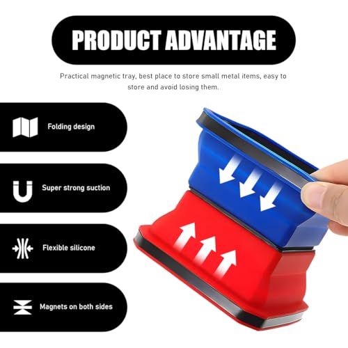 2PCS Collapsible Magnetic Parts Tray, 4.5" Square Silicone Tool Tray with Double-Sided Magnetic Base, Foldable Bowls Small Metal Parts Holder for Screws Bolts Nuts Washers (Black) - color: Black, size: 2PCS