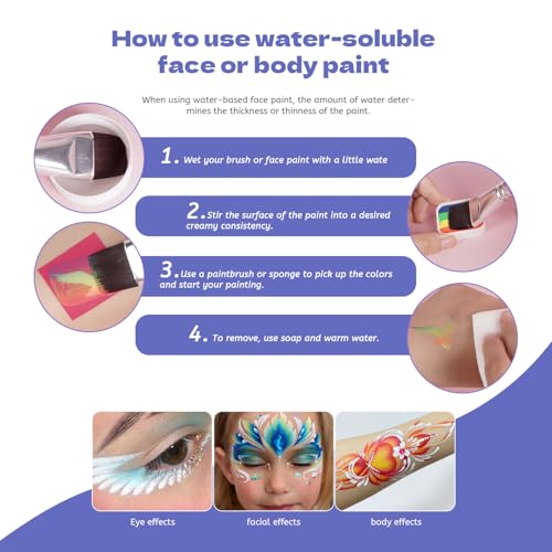Pintada 120g Large Capacity Face Painting Kit for Kids - 12 x 10g Non Toxic Water Activated Face Paint Palette with Brush, Stencil, Gem, Sponge. For Halloween , Carnival, Party, Festivals & Events. - color: 12 Color Face Paint - 23 Piece Set