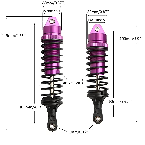 5862 Front & Rear Aluminum Alloy Shock Absorber for 1/10 Slash 4x4 Hoss Rustler Stampede Bandit VXL Nitro Shock Parts Replace of 3760 3762 SLA014 (4-Pack) (Purple) - color: Purple