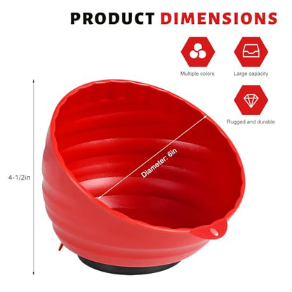 Magnetic Nut Cup, 6 Inch Cup Diameter Curved Magnetic Screws Bowl Holds Up to 5 Pounds, Multi-Use Parts Tray Nuts Bolts Organizer Attaches to Metal Surfaces, Car Accessories (Red) - color: Red
