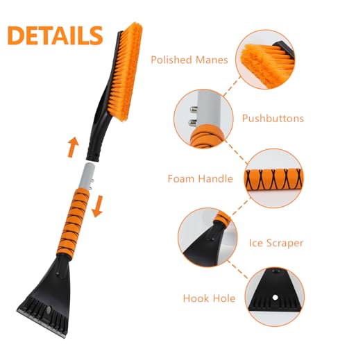 Snow Brush & Ice Scraper, 2 in 1 Car Ice Scrapers for Windshield Window, Detachable Ice Snow Removal Tool with Ergonomic Foam Grip for Car Truck SUV, Winter Car Accessories