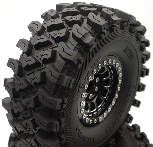 136mm 2.2 Aluminium Beadlock Wheels and Tires Set (4-Piece) for 1/10 RC Crawler (Black) - color: Black