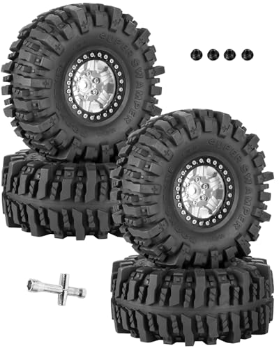 1.9 Beadlock rc Tires Wheels for 1/10 TRX4 TRX6 SCX10 90046 AX103007 Gen8 Gen7 D90 VS4-10 MST CFX RC Crawler,1.9 Wheels and Tires Alloy Aluminium Rims w/Rubber Tyres,Silver - color: Silver(4pcs)