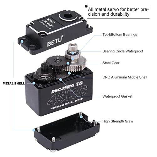 45Kg Coreless Servo Motor HV 8.4V, High Torque RC Digital Servo | Full Waterproof Servo, Stainless Steel Gear Servo with 25T Servo Horn(180°)