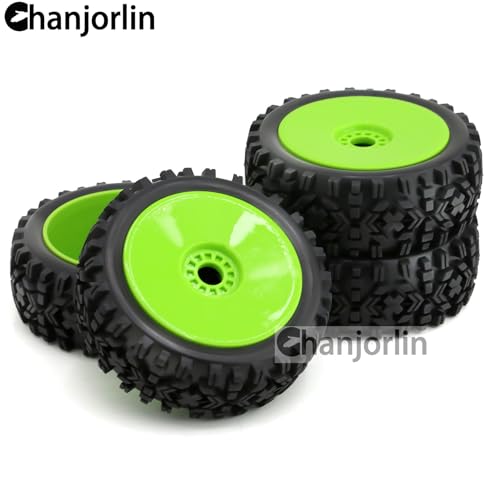 1/8 Buggy Tires OD 118mm and Wheels 17mm Hex Rubber RC Off Road Tyres for 1:8 Scale Buggy Truck Car HSP Kyosho MP10 VRX HPI Hobao ARRMA Typhon 6S 3S Talion Traxxas Losi 8ight 4PCS (Green) - color: Green