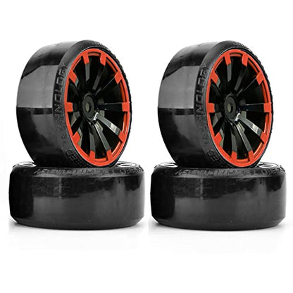 RC Plastic Wheel and Tire Set,WONFAST RC Drift Car 63mm Hard Tyres 12mm Hub Wheel for 1/10 On-Road Drifting Car Parts for HSP Tamiya HPI Kyosho TT02 (Black Red) - color: Black Red