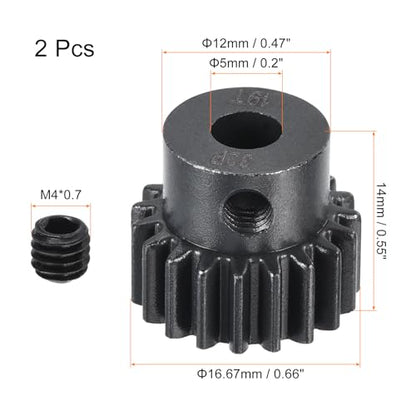MECCANIXITY 2Pcs RC 32P Hardened Pinion Gear 5mm Shaft 19T Motor Gears Carbon Steel for RC Car Boat Drone - style: 19T
