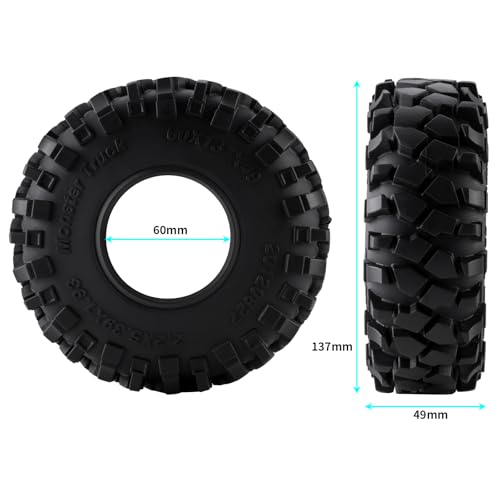 MORLORDY 4Pcs 2.2" RC Rubber Tires with Foam Insert - 137mm/5.39" Crawler Slingers Mud Grappler Tyres for 1/10 Axial Wraith 90018 90048 RR10 90047 D90 TF2 CC01 SCX10 TRX4 RC Crawler Car