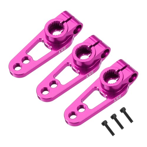 MECCANIXITY 3 Pcs Aluminum Alloy 25T Steering Servo Arm Horn for DIY RC Car/Boat/Airplane Boat Accessories, Pink - color: Pink