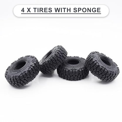 1.0 Tires 60*22mm Tires & Silicone Rubber Inserts for 1/18 1/24 RC Crawler | Soft Drift Tires for RC Crawler Axial SCX24 FMS FCX24 RC Crawler Car,Replacement Wheels,Durable Rubber,Ready to Install