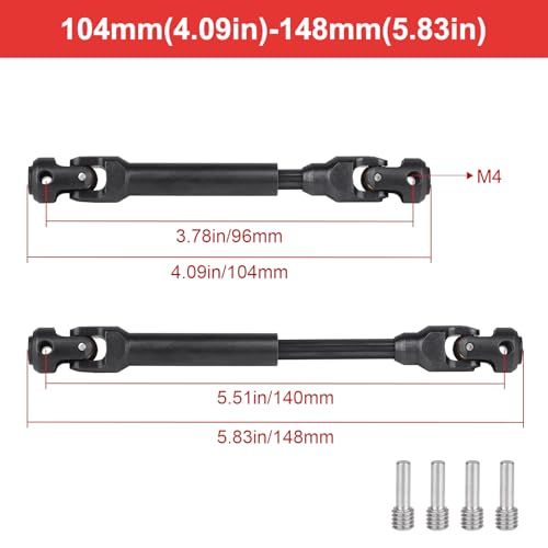 2pcs Hobbyfire 1/10 RC Crawler Drive Shafts Steel Universal Joint Driveshaft Heavy Duty for Axial SCX10 II III TRX4 Redcat Gen8 Gen7 Element Upgrades Parts(104-148mm) - style: 104-148mm