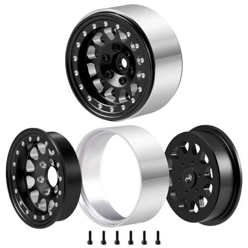 RCLIONS Aluminium 1.3" RC Beadlock Wheel Hub Rims for 1/24 1/18 TRX4M AXIAL SCX24 RC Crawler Car Upgrade Parts (Black) - color: Black
