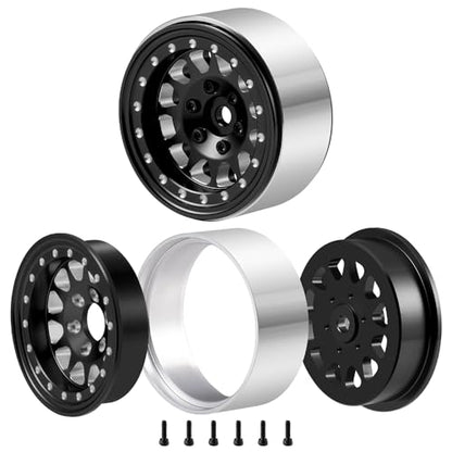 RCLIONS Aluminium 1.3" RC Beadlock Wheel Hub Rims for 1/24 1/18 TRX4M AXIAL SCX24 RC Crawler Car Upgrade Parts (Black) - color: Black