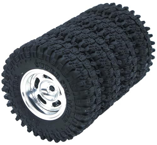Set of 4 Rc 1.0 Beadlock Wheel and Tire for Axial SCX24 AX24 TRX4M FCX24 Upgrade 1/24 1/18 RC Crawler Car (TW1001 Silver) - color: Tw1001 Silver