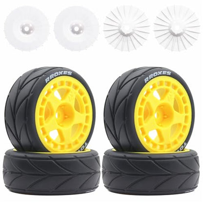 65mm 4PCS 1/10 RC On-Road tires and Hard Plastic wheels set Hex 12mm For WRC Drift Car Conversion 1/10 RC On-Road Car Traxxas Tamiya FW06 TT02 HPI HSP 94122 Kyosho W37 (Yellow) - color: Yellow