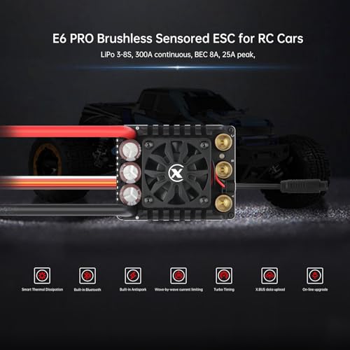XC E6Pro Sensored Brushless ESC for 1/6 RC Car,3-8S 300A | Bluetooth APP Programming,6.0V/7.4V/8.4V BEC,Turbo Timing,Multiple protection,Smart Fan,Bashing - size: E6PRO