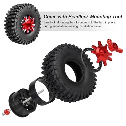 HobbyPark 1.9 Beadlock Wheels and Tires Height 4.72inch 120mm Soft Rubber Good Grip, Mounting Tool for TRX4 Axial SCX10 II III Redcat Gen8 Gen7 1/10 RC Crawler w/Foam,Set of 4 (Black Rings) - color: Black Rings