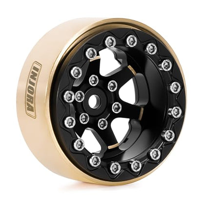 INJORA 1.3" Black Brass -5.25mm Offset Beadlock Wheel for 1/24 1/18 RC - color: Black Brass
