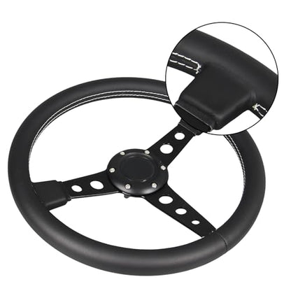 Car Drift Flat Steering Wheel Black Leather Grip 14inch/350mm Racing Sport Steering Wheel with White Stitching - color: black