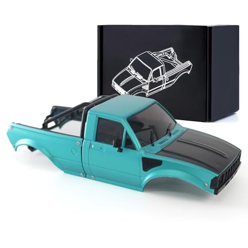 1/24 Pickup Truck Hard Body with Rear Cage Frame Wheelbase 133mm for 1/24 RC Crawler Axial SCX24 Bronco/Wrangler/C10/Base Camp Shell Upgrade (Dark Green Black) - color: Dark Green Black