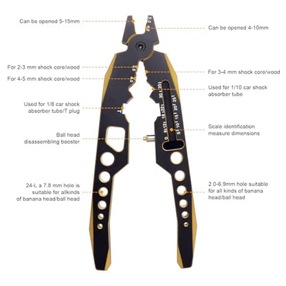 Metal Shock Absorber Pliers Ball Head Pliers Clip Multi-Function RC Tools for Traxxas Arrma Axial Redcat Losi Tamiya HSP HPI Exceed Cars (Black Gold) - color: Black Gold